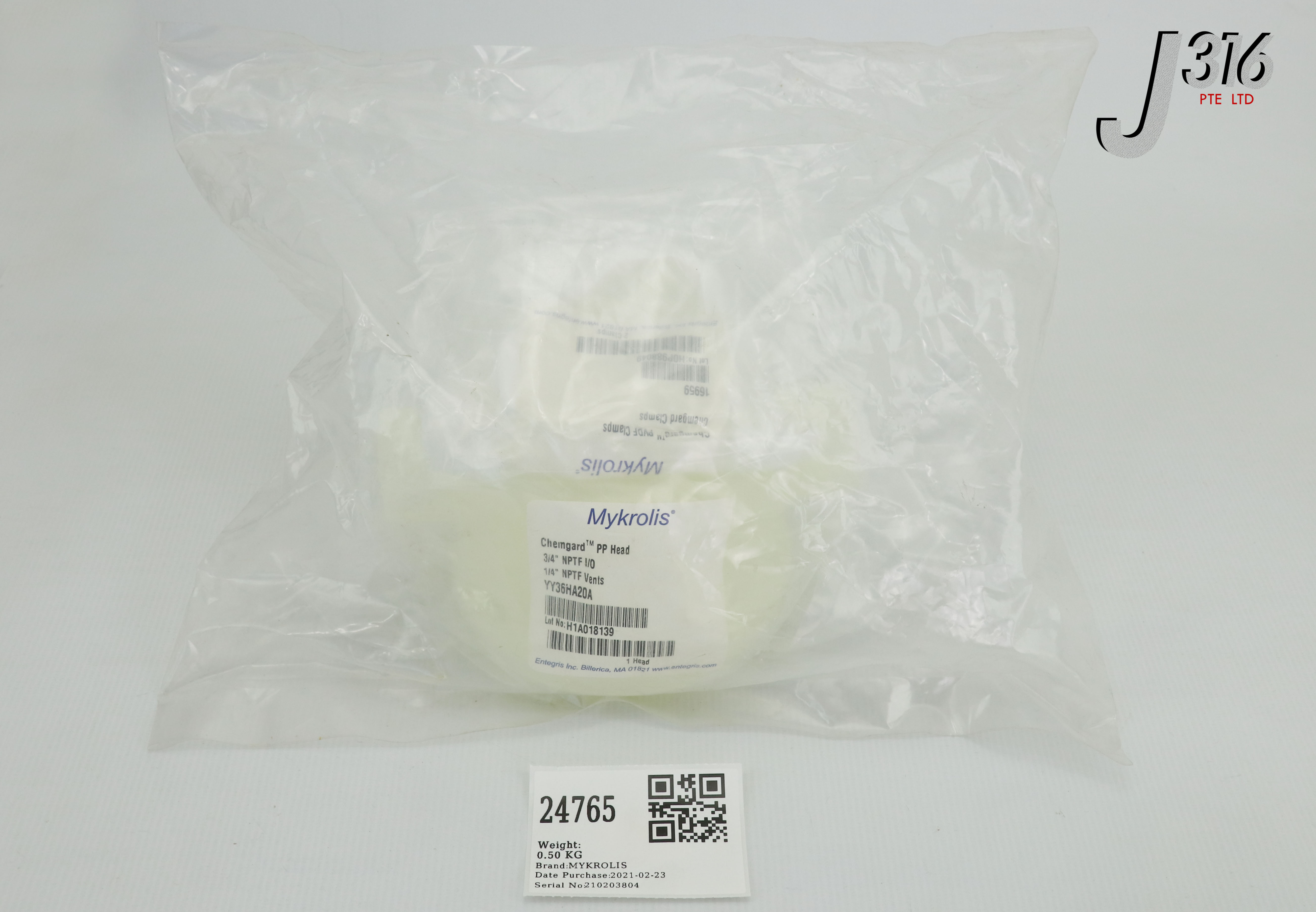 Summer　SALE　⑦ 24765 MYKROLIS CHEMGARD PP HEAD, 3/4'' MPTF I/O, 1/4'' MPTF VENT